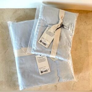 Banana Republic Washed Linen-Cotton Queen Duvet & (2) Euro Shams in Sky Blue